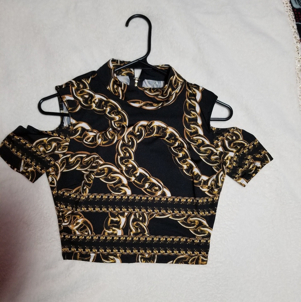 BEBE Gold Chain Crop Top